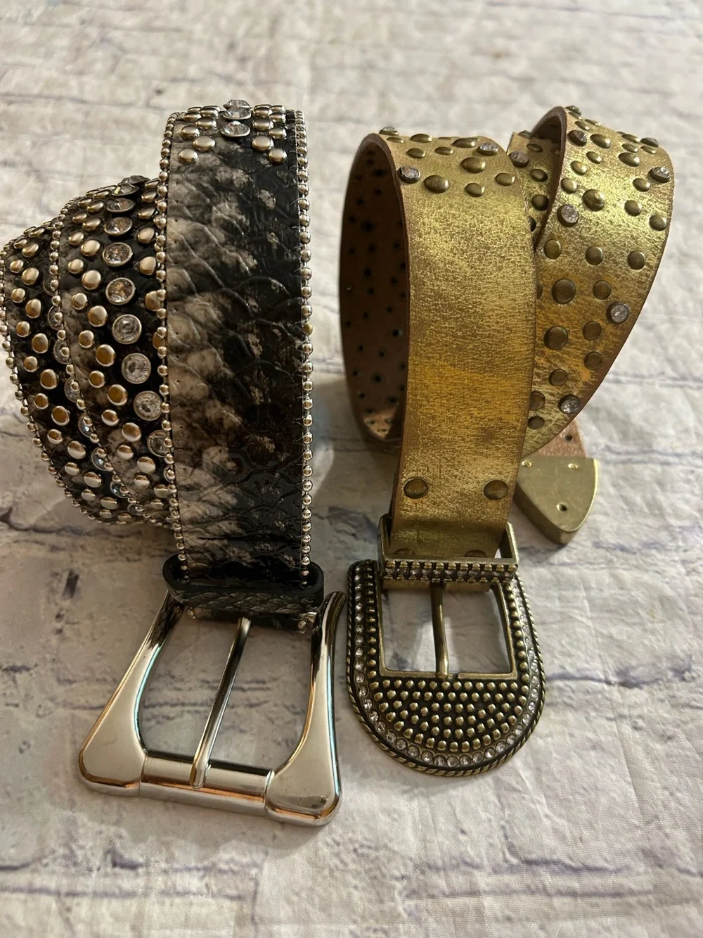 ARIZONA FULL GRAIN COWHIDE GOLD & BLACK FAUX SKIN PRINT EMBELLISHED WOMEN’S BELT